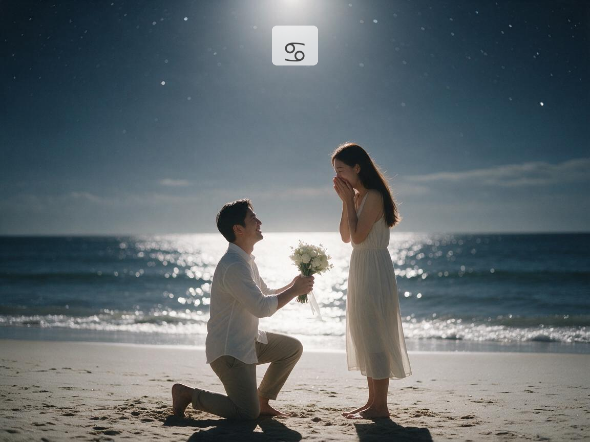 銀白色海邊沙灘巨蟹座浪漫求婚