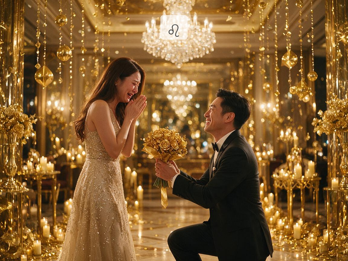 豪華酒店內的璀璨金獅子座求婚場景
