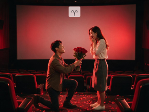 男友在熱情紅色電影院向牡羊座女友求婚