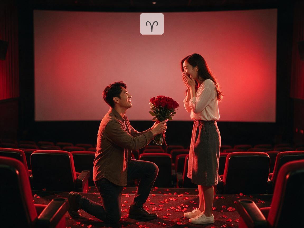 男友在熱情紅色電影院向牡羊座女友求婚